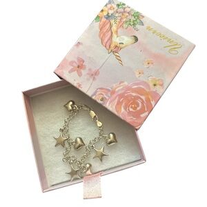 Vintage 925 solid Sterling silver Heart & Star Charm Bracelet